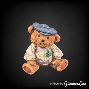 Vintage 2000 Y2K Avon Teddy Bear Shamrock St Patrick's Resin Holiday Brooch Pin